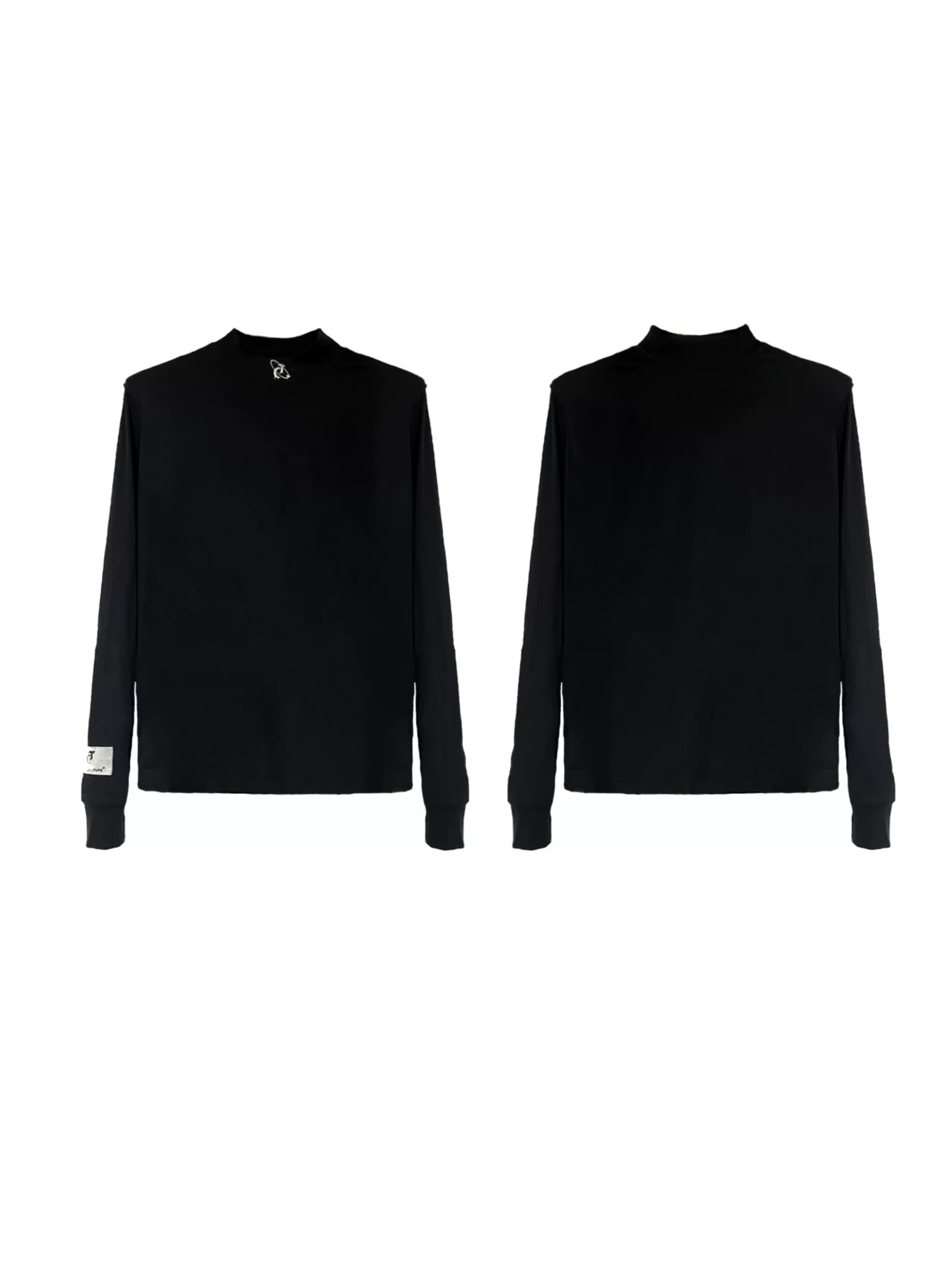 Black Embossed Graphic Turtleneck Long Sleeve Top - Black