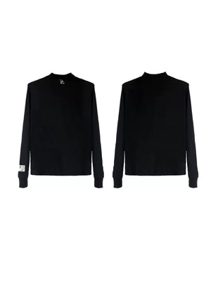 Black Embossed Graphic Turtleneck Long Sleeve Top - Black