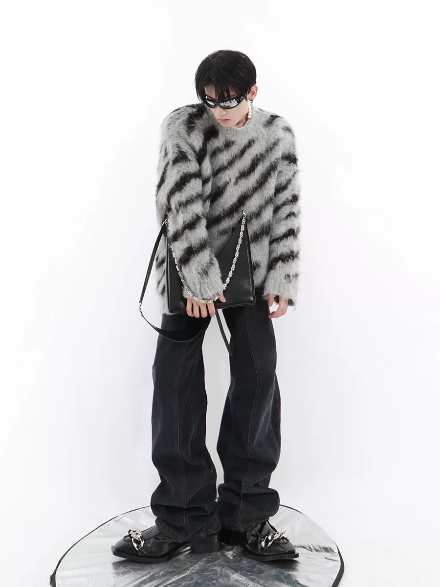 Colorblock Zebra Knit Sweater | Relaxed Crewneck - main image 2