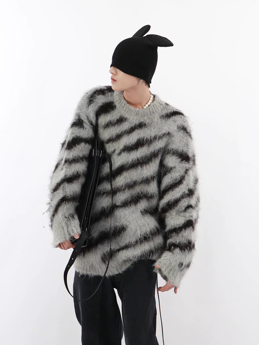Colorblock Zebra Knit Sweater | Relaxed Crewneck - main image 3