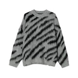 Colorblock Zebra Knit Sweater | Relaxed Crewneck - Gray