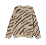 Colorblock Zebra Knit Sweater | Relaxed Crewneck - Khaki
