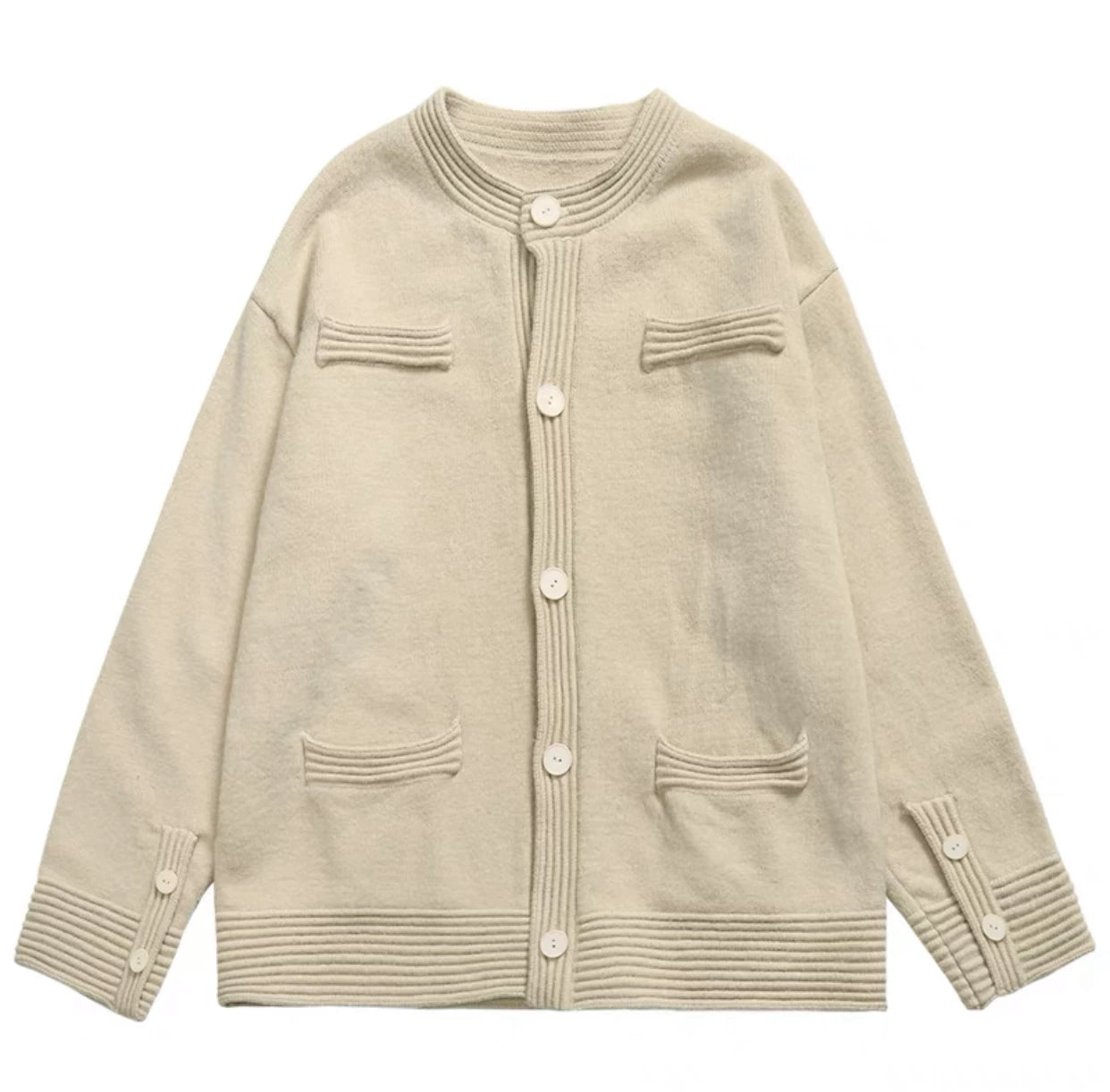 Relaxed Cotton-Wool Knit Cardigan | Button Front - Ivory