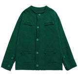 Relaxed Cotton-Wool Knit Cardigan | Button Front - Green