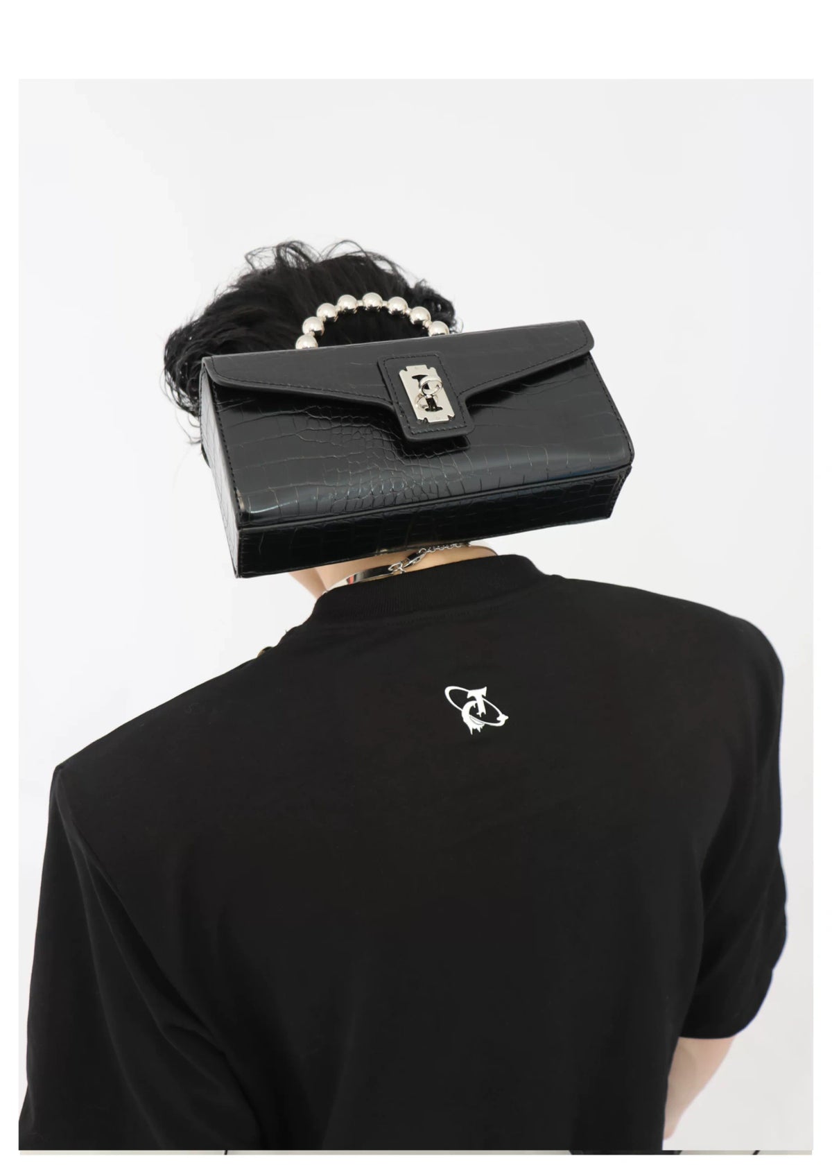 Black Cotton Oversized T-Shirt with Metal Detail - description image 6