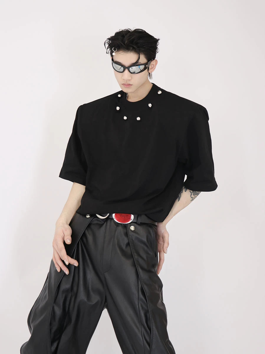 Black Cotton Oversized T-Shirt with Metal Detail - main image 2