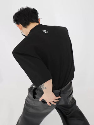 Black Cotton Oversized T-Shirt with Metal Detail - main image 4