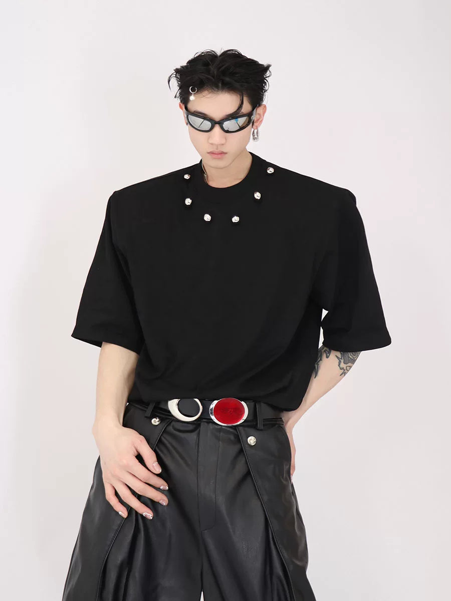 Black Cotton Oversized T-Shirt with Metal Detail - main image 5