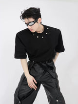 Black Cotton Oversized T-Shirt with Metal Detail - Black
