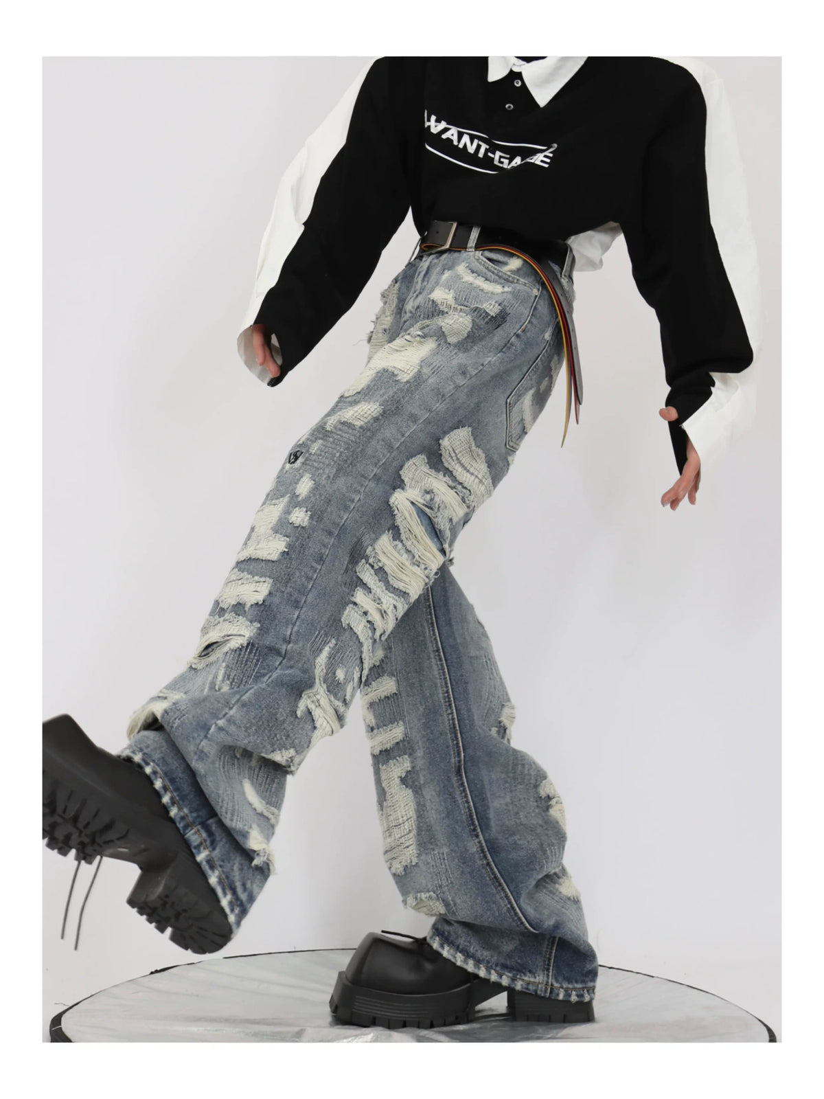 Distressed Light Blue Relaxed Straight-Leg Jeans - description image 5