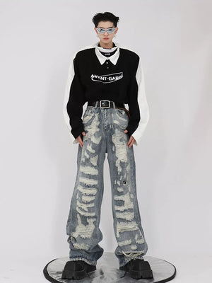 Distressed Light Blue Relaxed Straight-Leg Jeans - main image 2