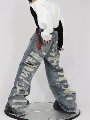 Distressed Light Blue Relaxed Straight-Leg Jeans - main image 3