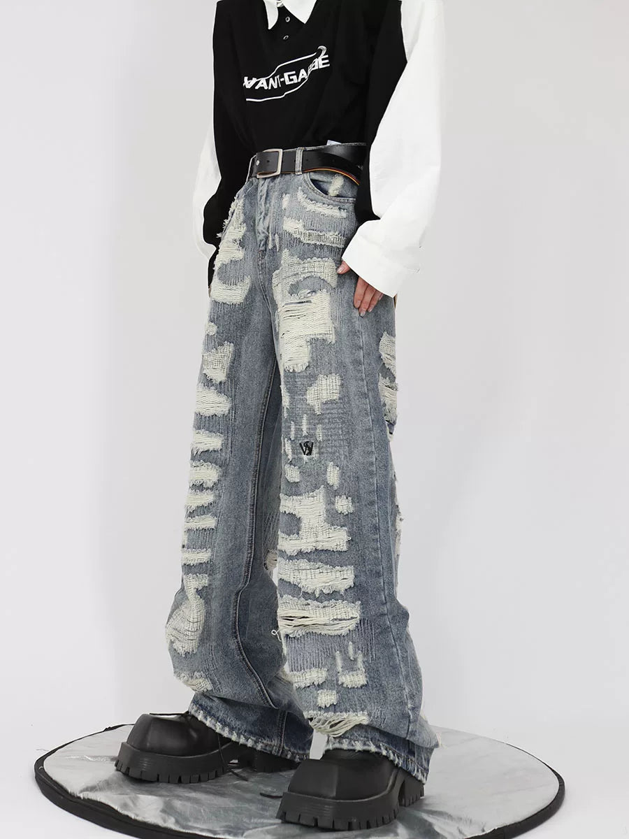 Distressed Light Blue Relaxed Straight-Leg Jeans - main image 4
