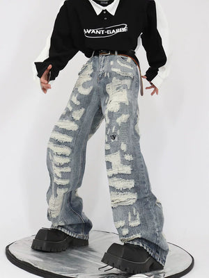 Distressed Light Blue Relaxed Straight-Leg Jeans - main image 5