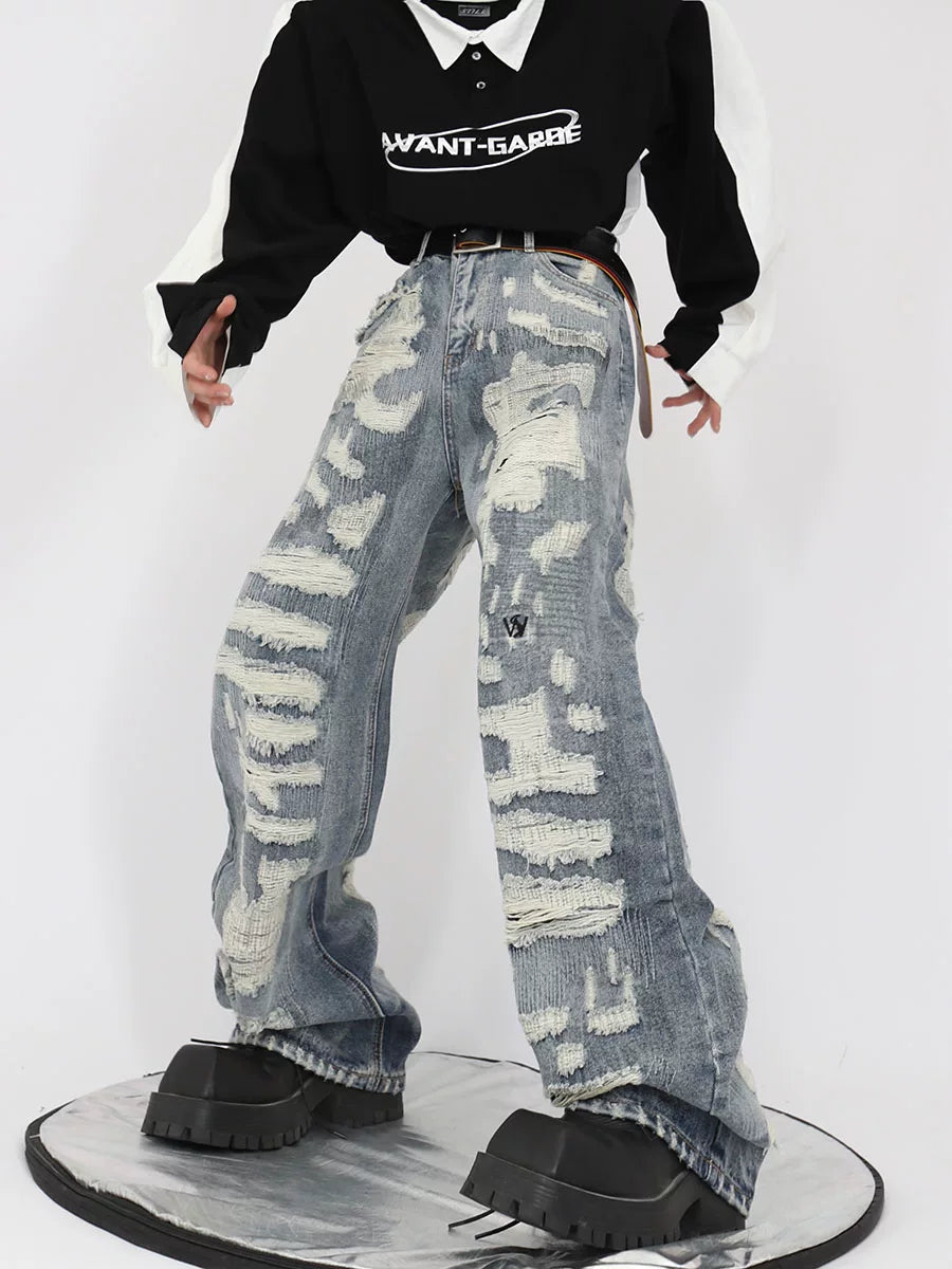 Distressed Light Blue Relaxed Straight-Leg Jeans - main image 5