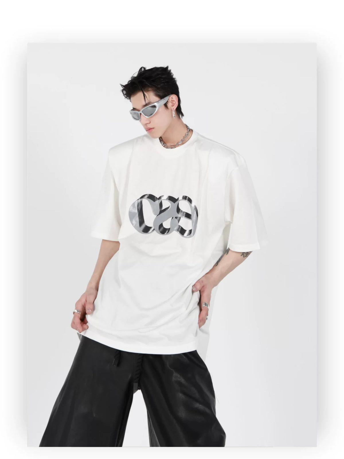 Oversized Cotton T-Shirt with Dimensional Letter Print - description image 12
