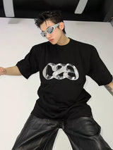 Oversized Cotton T-Shirt with Dimensional Letter Print - Black