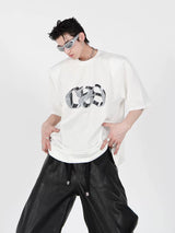 Oversized Cotton T-Shirt with Dimensional Letter Print - White