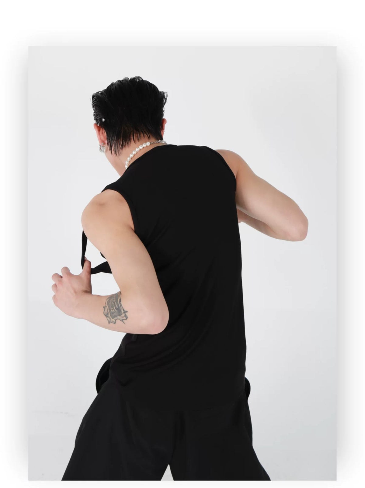 Black Cotton Double-Strap Metal Detail Sleeveless Top - description image 5