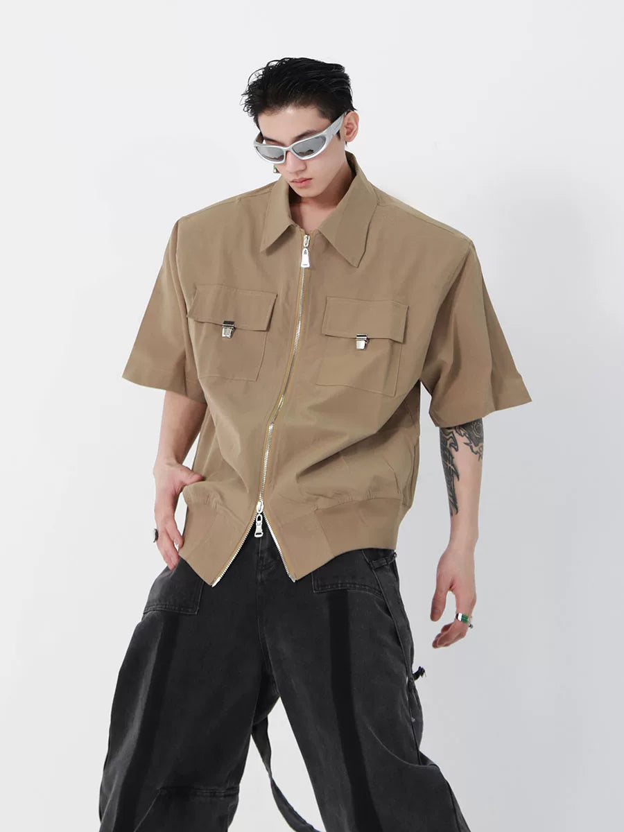 Cropped Zip Polo Jacket in Polyester | Unisex - main image 1