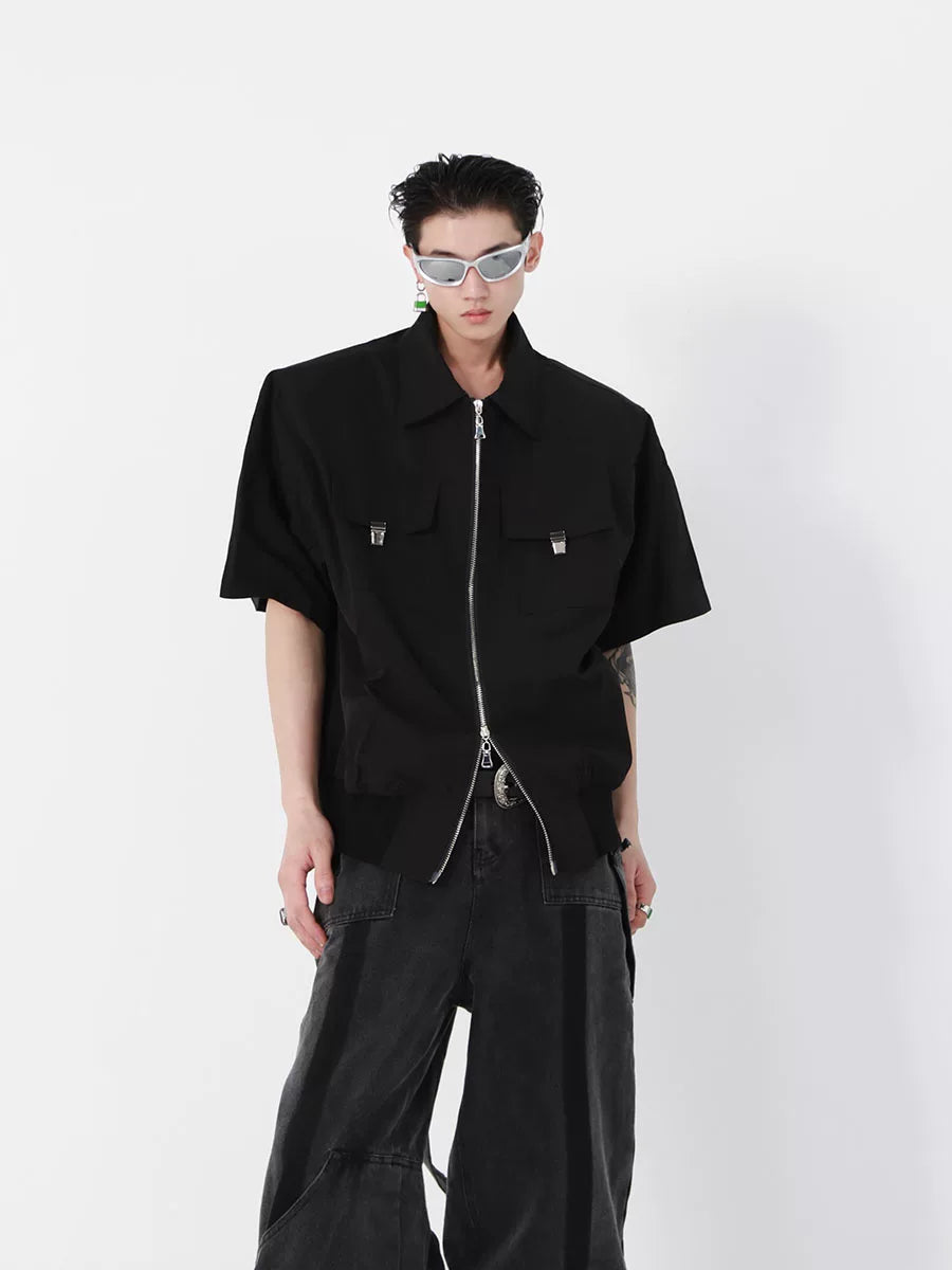 Cropped Zip Polo Jacket in Polyester | Unisex - main image 3