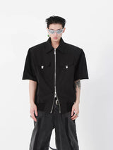 Cropped Zip Polo Jacket in Polyester | Unisex - Black