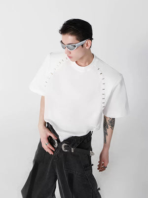 Relaxed Cotton Metal-Bead Shoulder T-Shirt - main image 1