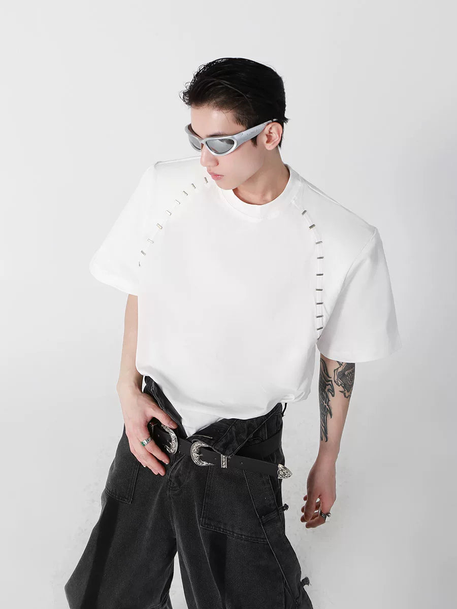 Relaxed Cotton Metal-Bead Shoulder T-Shirt - main image 1