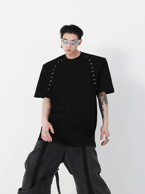 Relaxed Cotton Metal-Bead Shoulder T-Shirt - main image 2