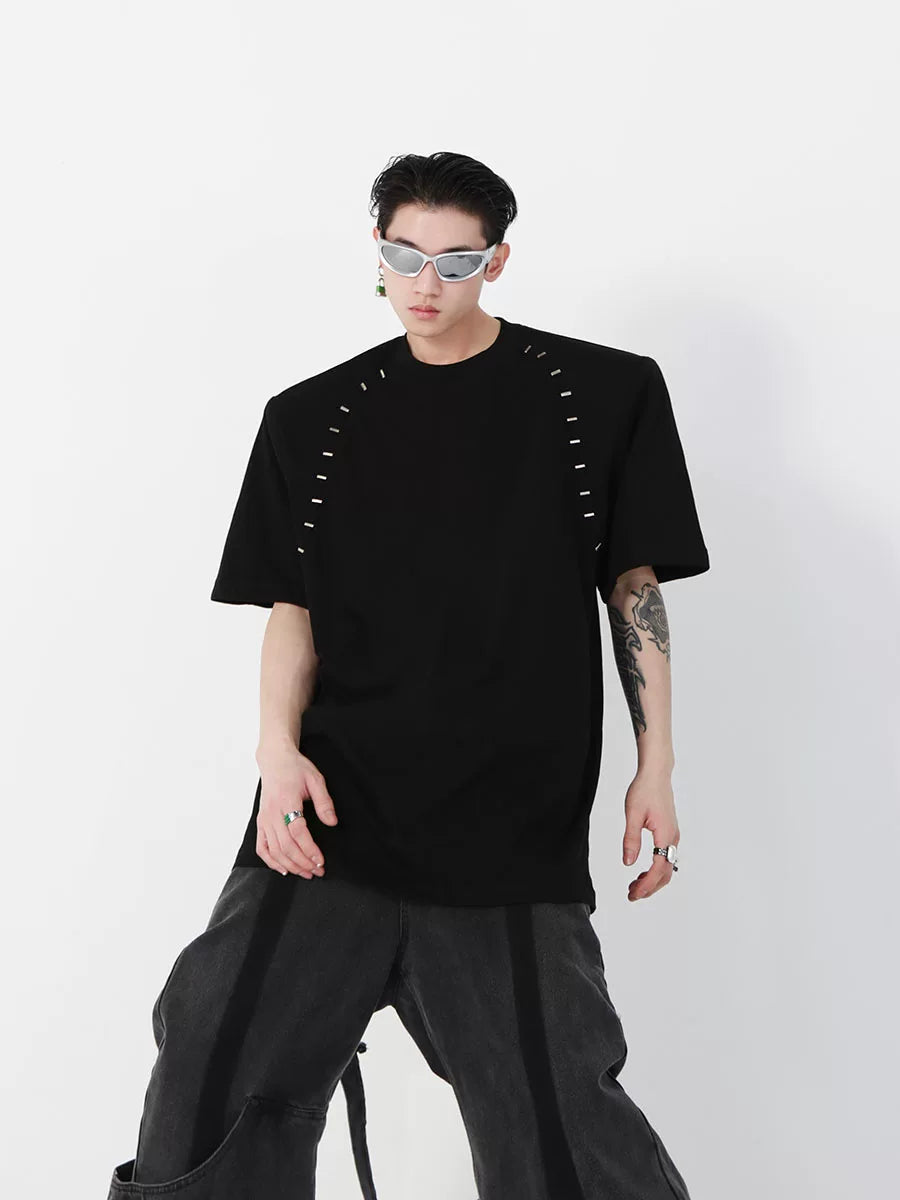 Relaxed Cotton Metal-Bead Shoulder T-Shirt - main image 2