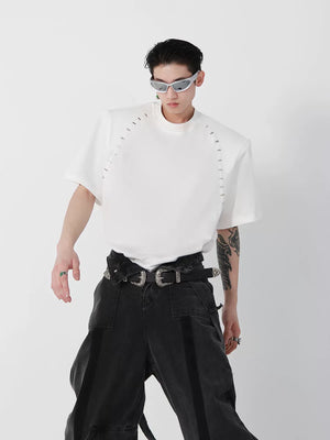 Relaxed Cotton Metal-Bead Shoulder T-Shirt - main image 3