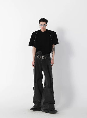 Relaxed Cotton Metal-Bead Shoulder T-Shirt - main image 4