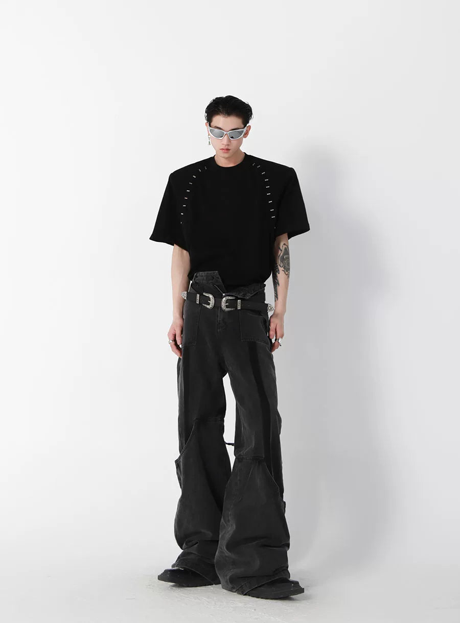 Relaxed Cotton Metal-Bead Shoulder T-Shirt - main image 4