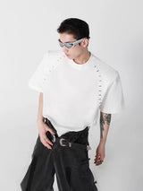 Relaxed Cotton Metal-Bead Shoulder T-Shirt - White