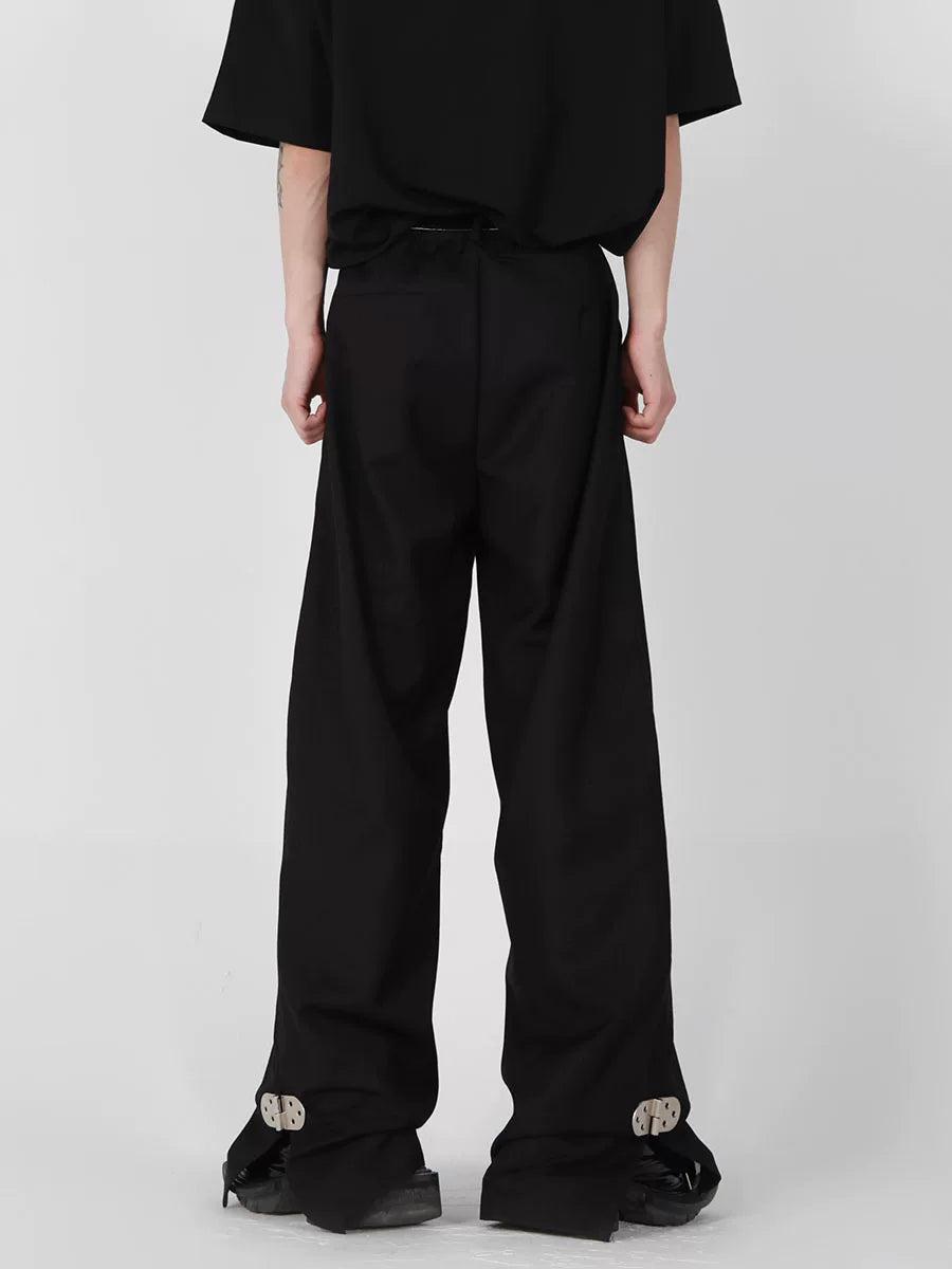 Black High-Waist Metal-Button Straight-Leg Trousers - main image 5