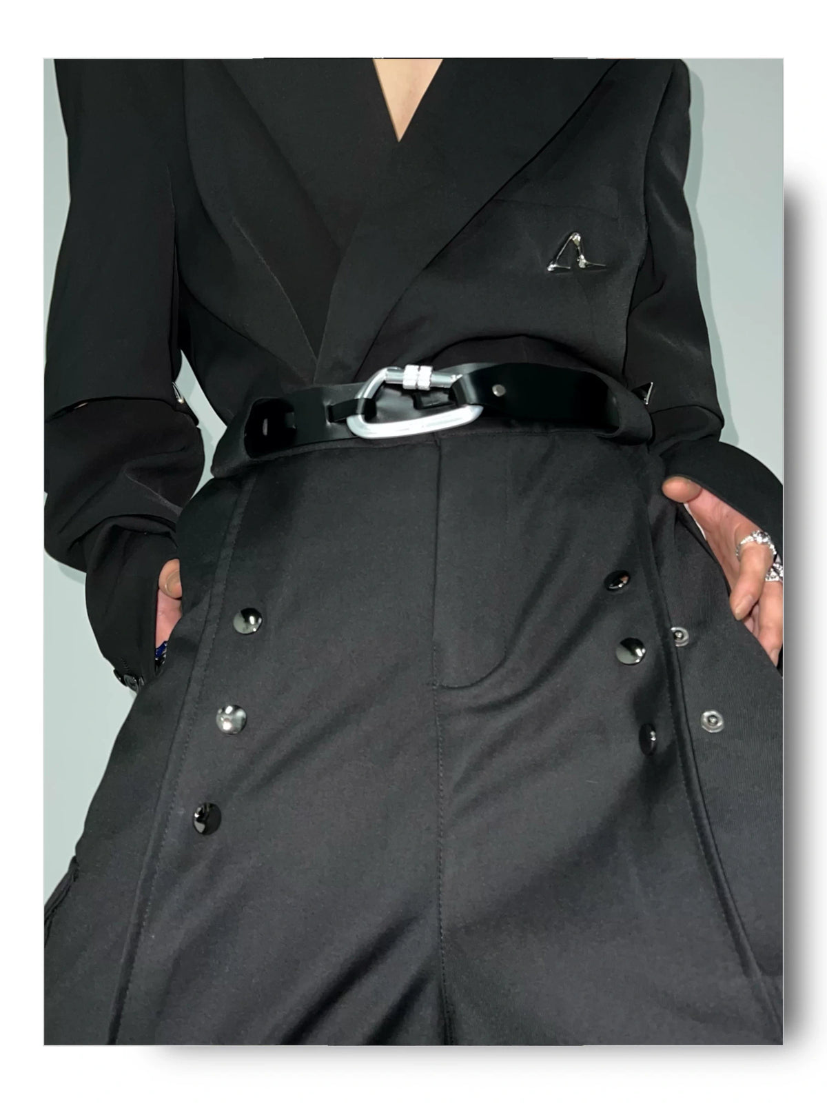 Black Geometric Hook-Fastening PU Belt | 4cm Wide - description image 2
