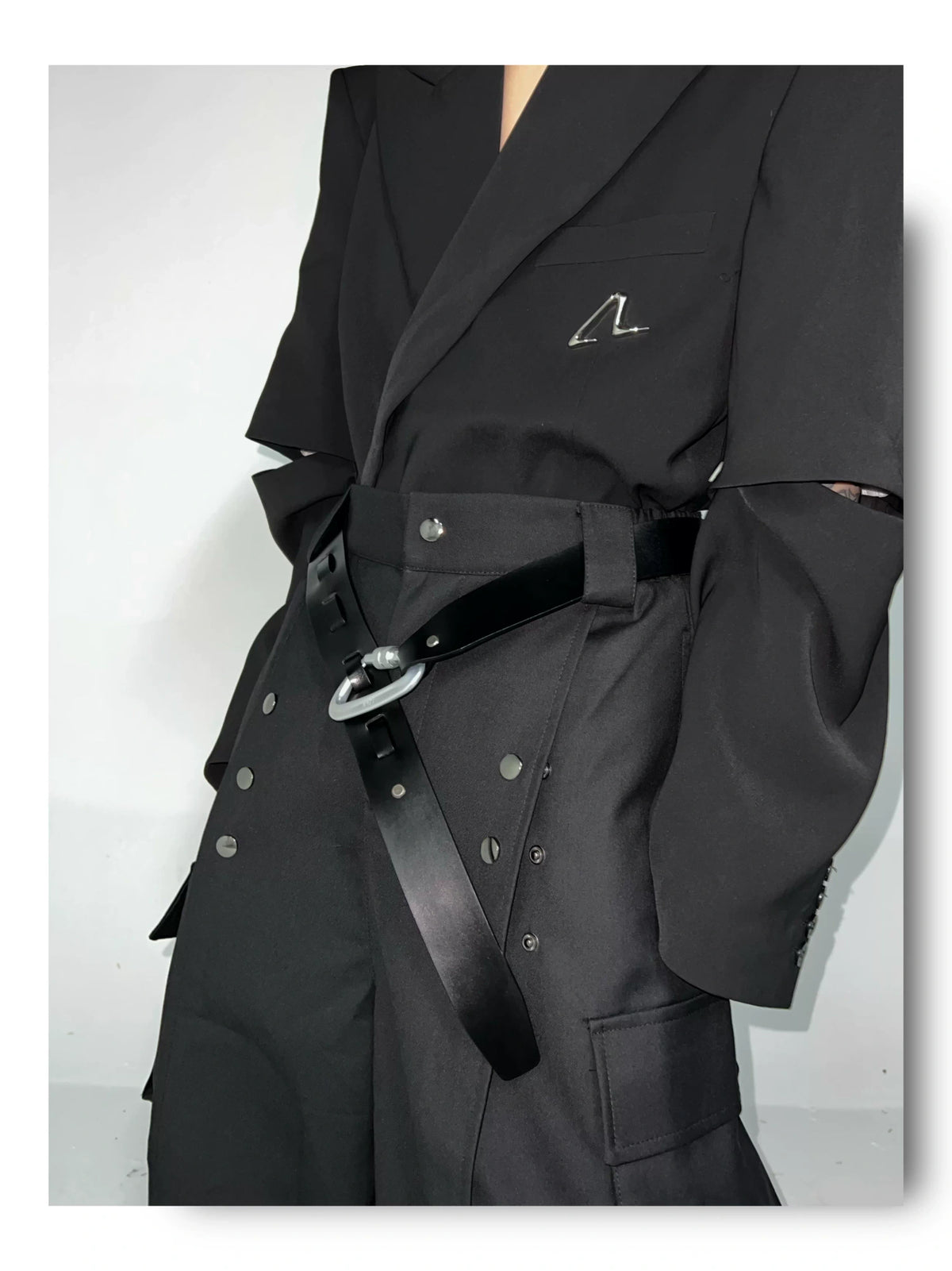 Black Geometric Hook-Fastening PU Belt | 4cm Wide - description image 3
