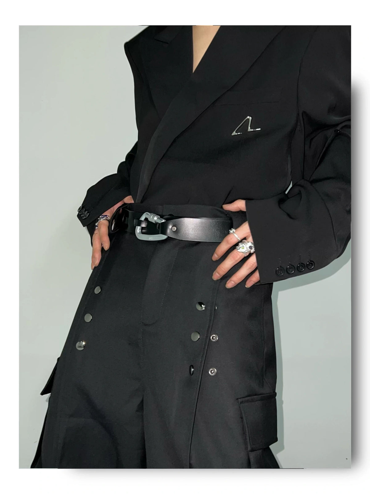 Black Geometric Hook-Fastening PU Belt | 4cm Wide - description image 4