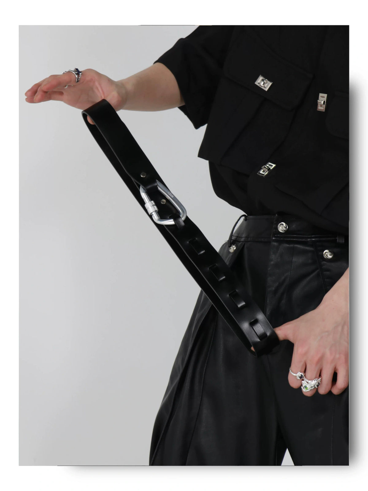 Black Geometric Hook-Fastening PU Belt | 4cm Wide - description image 5