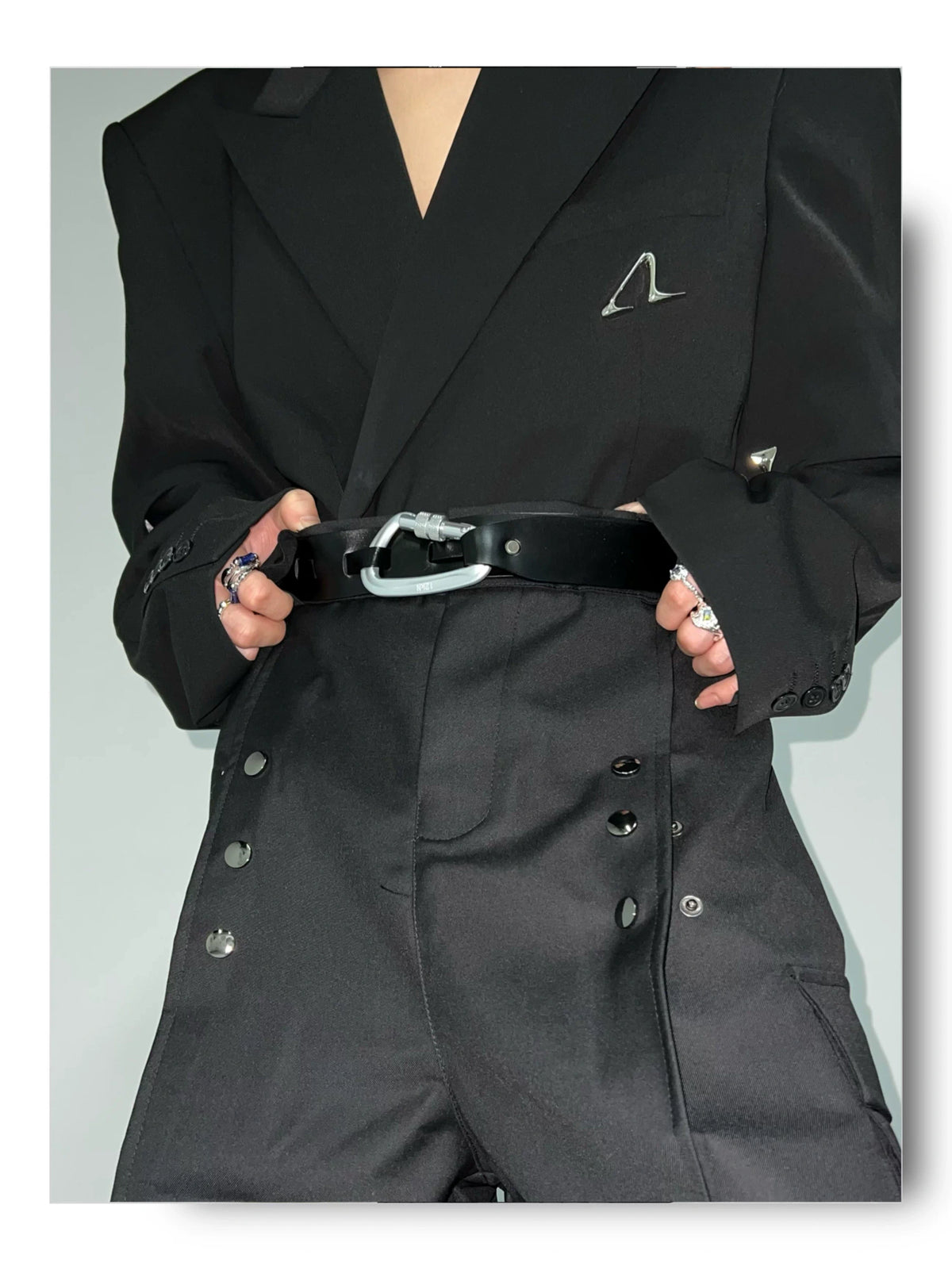 Black Geometric Hook-Fastening PU Belt | 4cm Wide - description image 7