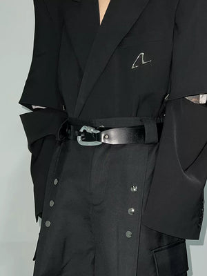 Black Geometric Hook-Fastening PU Belt | 4cm Wide - main image 1