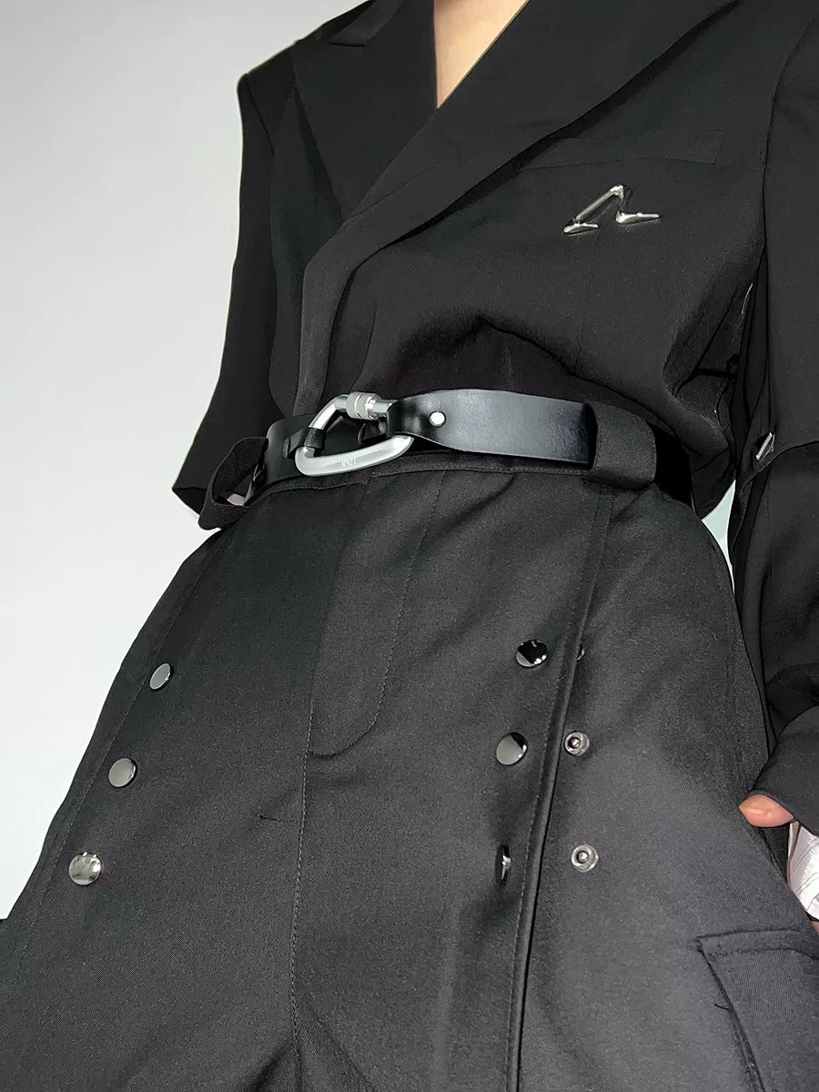 Black Geometric Hook-Fastening PU Belt | 4cm Wide - main image 2