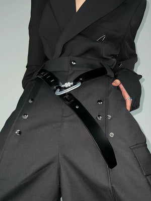 Black Geometric Hook-Fastening PU Belt | 4cm Wide - main image 3