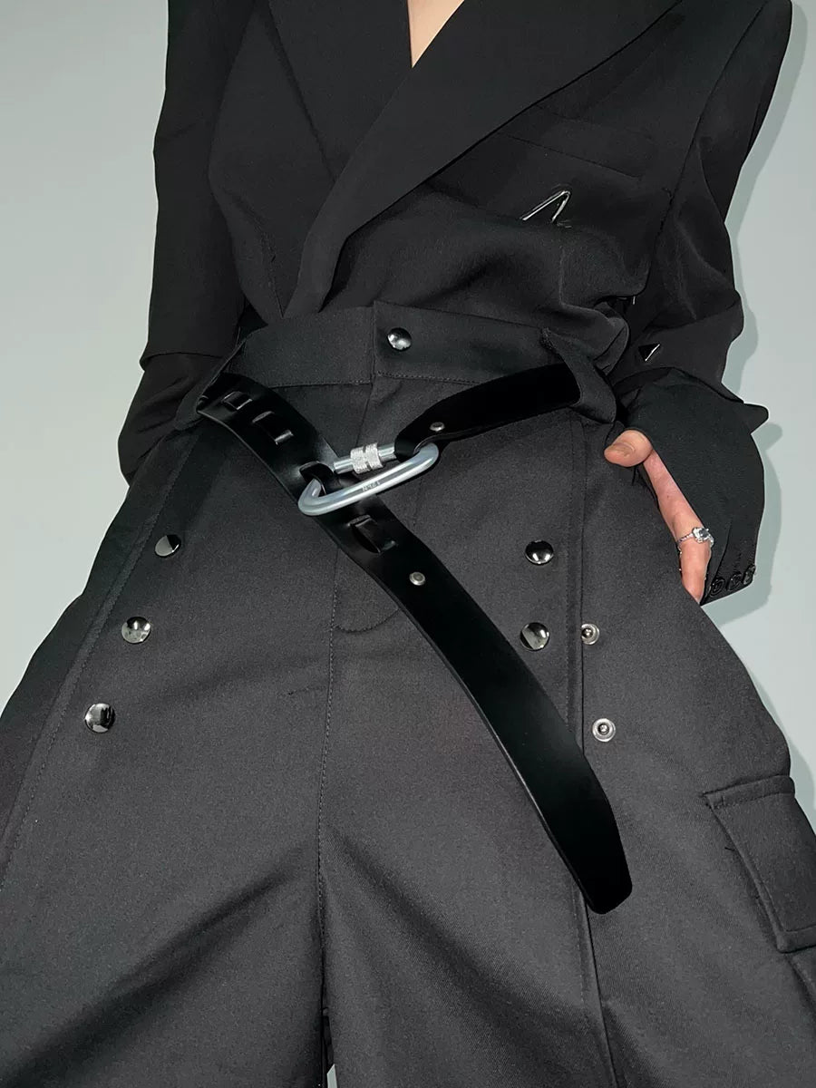 Black Geometric Hook-Fastening PU Belt | 4cm Wide - main image 3