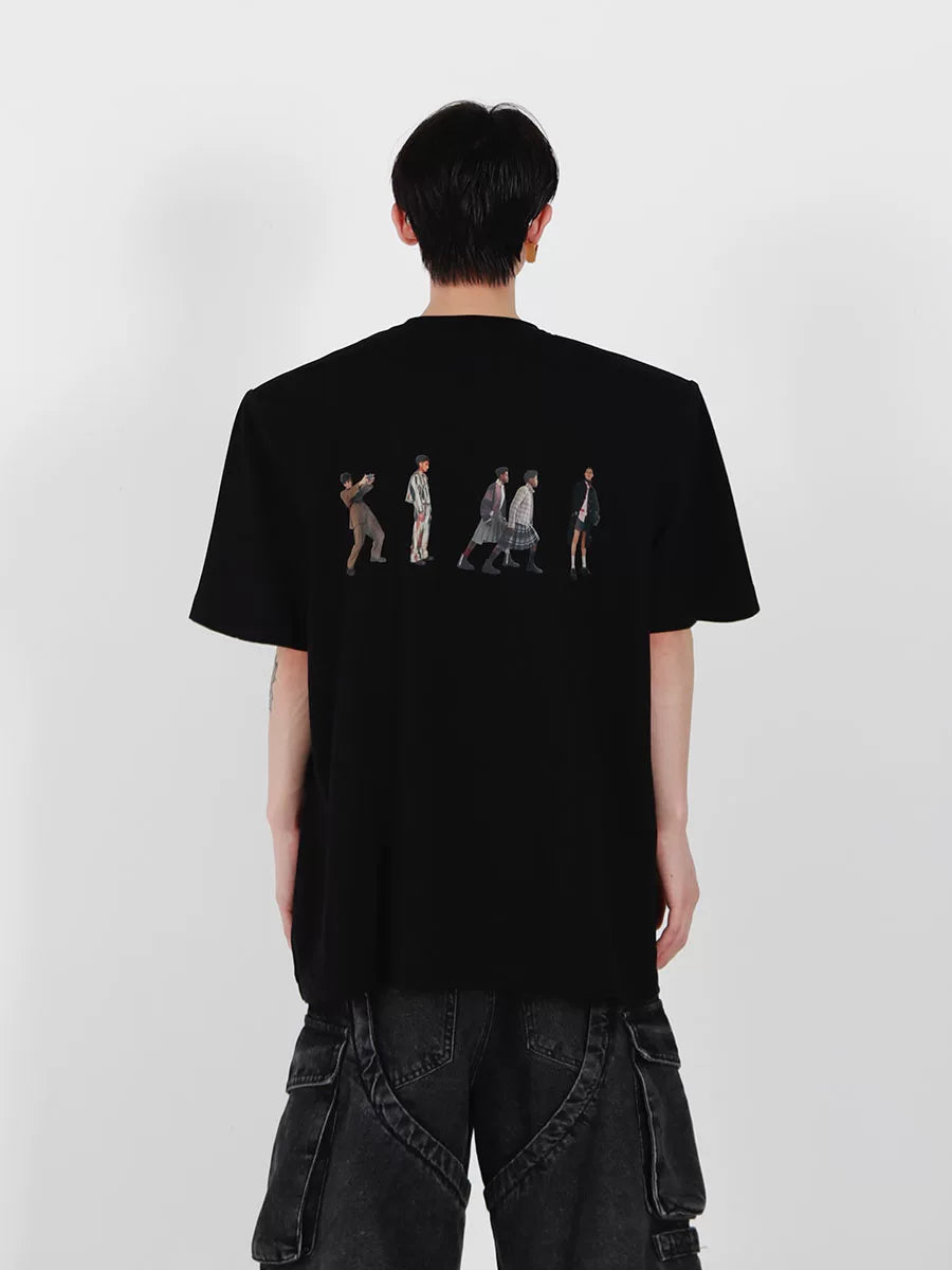 Relaxed Cotton Figure Print Shoulder-Pad T-Shirt - main image 1