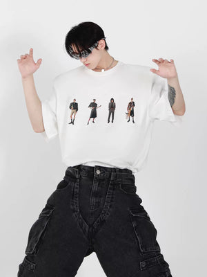 Relaxed Cotton Figure Print Shoulder-Pad T-Shirt - main image 2