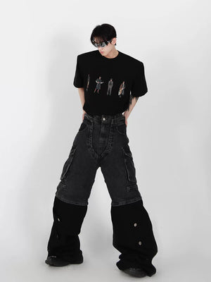 Relaxed Cotton Figure Print Shoulder-Pad T-Shirt - main image 3