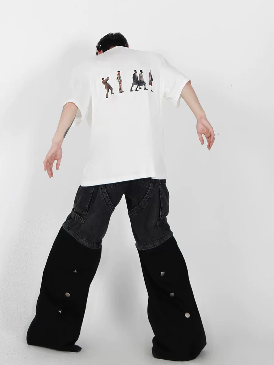 Relaxed Cotton Figure Print Shoulder-Pad T-Shirt - main image 4