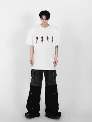 Relaxed Cotton Figure Print Shoulder-Pad T-Shirt - main image 5