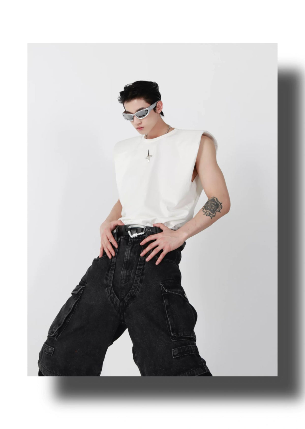 Relaxed Cotton Tank Top with 3D Metal Detail - description image 2